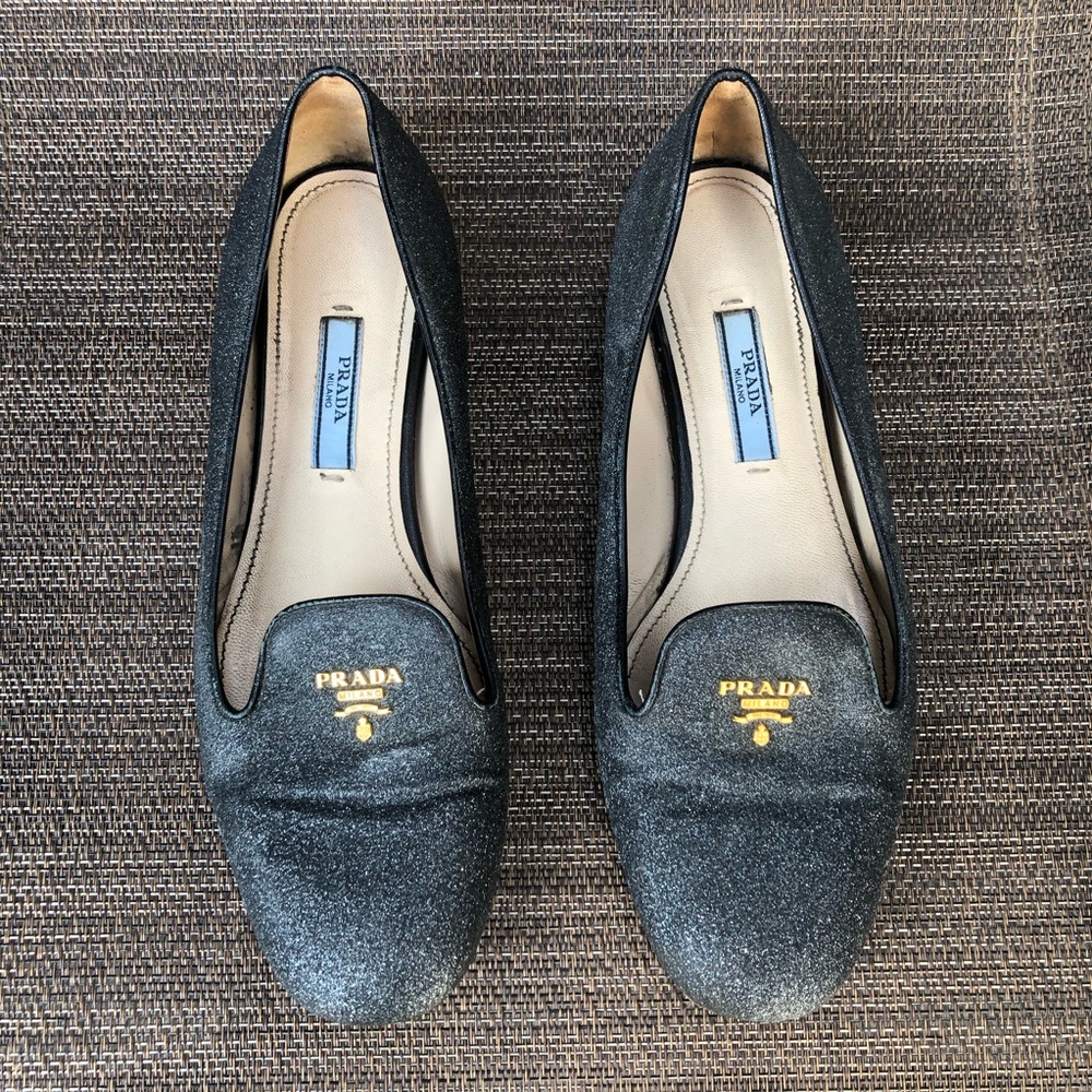 Prada black and glitter flats